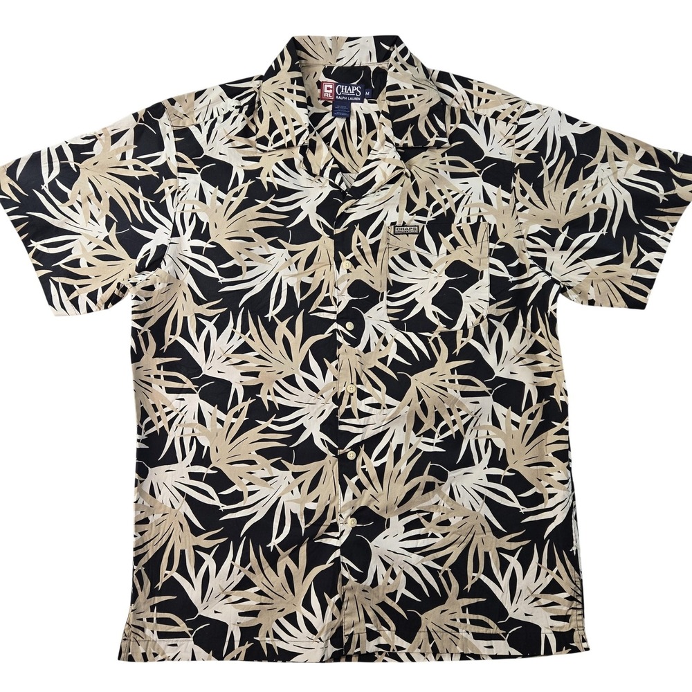 Chaps Ralph Lauren Shirt Mens M Black Short Sleeve Button Up‎ Floral Cotton
